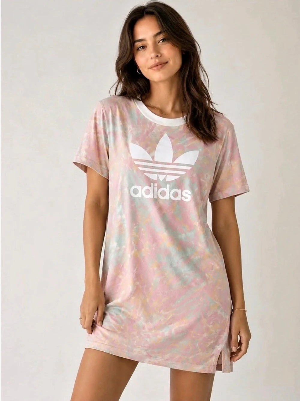 Adidas Originals Pastel Camo Tee Dress Pink & Green Medium